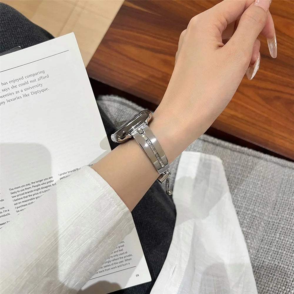 For Apple Watch Ultra 3 2 1 49mm / Series 11 10 46mm / 9 8 7 45mm / SE3 SE2 SE 6 5 4 44mm / 3 2 1 42mm Watch Jewelry Band Alloy Bracelet - Silver - 6
