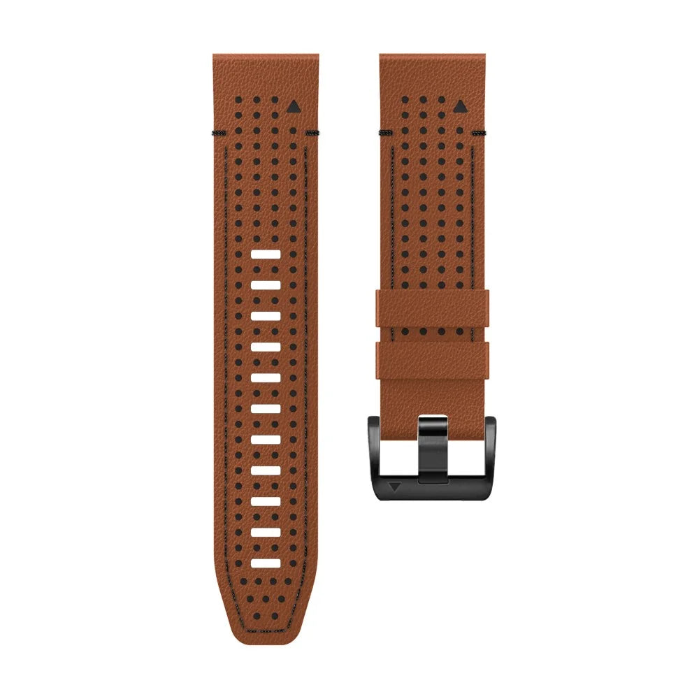 For Garmin Fenix 7X / 7X Pro 51mm / 6X Watch Band 26mm Leather + Silicone Replacement Wristband Strap - Brown+Black - 2