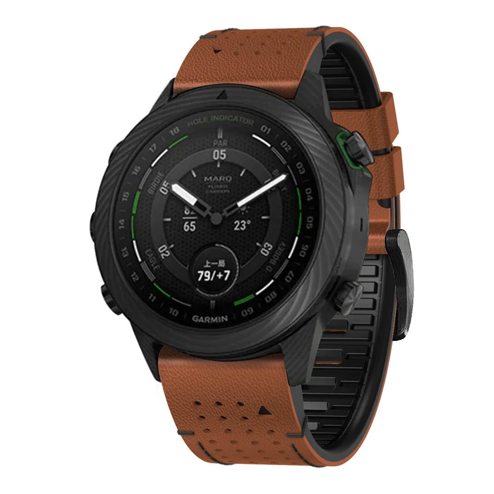 For Garmin Fenix 7X / 7X Pro 51mm / 6X Watch Band 26mm Leather + Silicone Replacement Wristband Strap - Brown+Black - 4