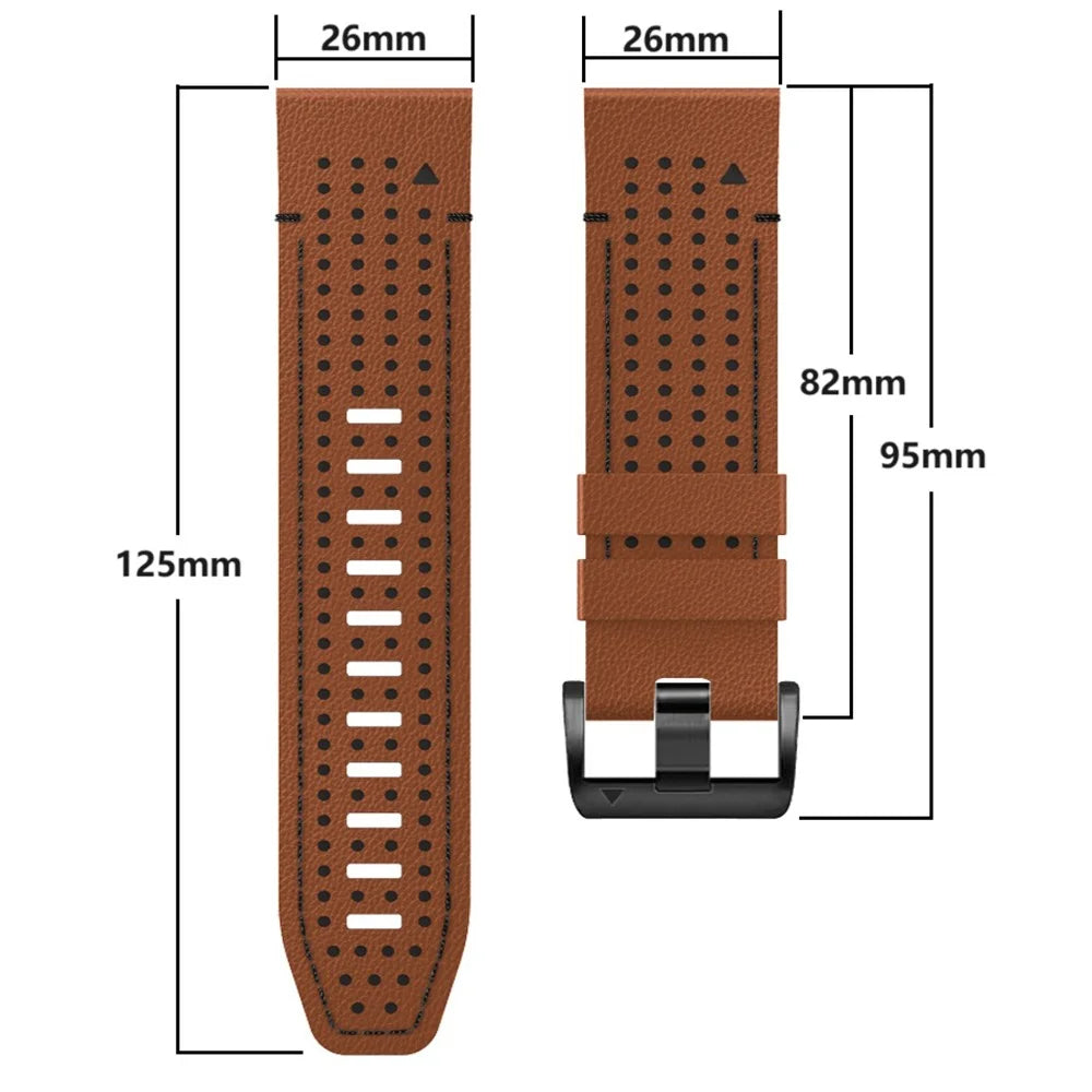 For Garmin Fenix 7X / 7X Pro 51mm / 6X Watch Band 26mm Leather + Silicone Replacement Wristband Strap - Brown+Black - 5