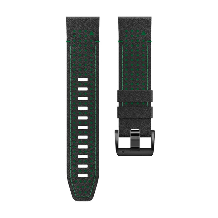 For Garmin Fenix 7 / 7 Pro 47mm Watch Strap 22mm Leather + Silicone Watch Band - Black+Green - 2