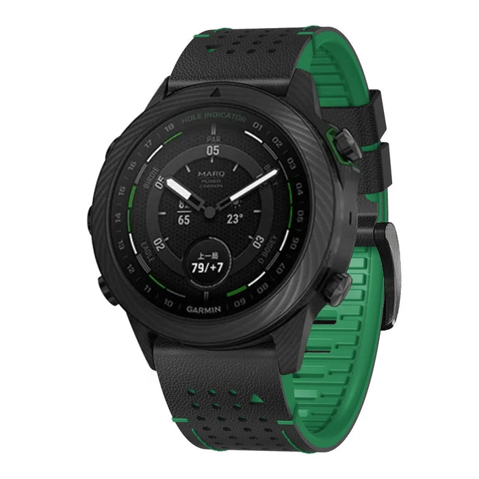 For Garmin Fenix 7 / 7 Pro 47mm Watch Strap 22mm Leather + Silicone Watch Band - Black+Green - 4