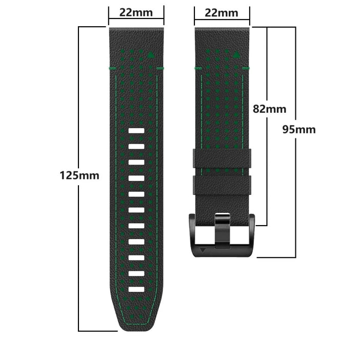 For Garmin Fenix 7 / 7 Pro 47mm Watch Strap 22mm Leather + Silicone Watch Band - Black+Green - 5