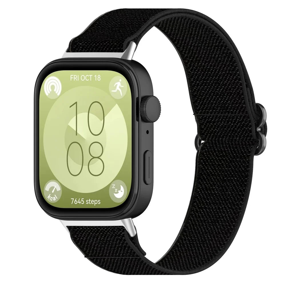 For Huawei Watch Fit 3 Nylon Strap Stretchy Solo Loop Sport Watch Bands - Black - 3