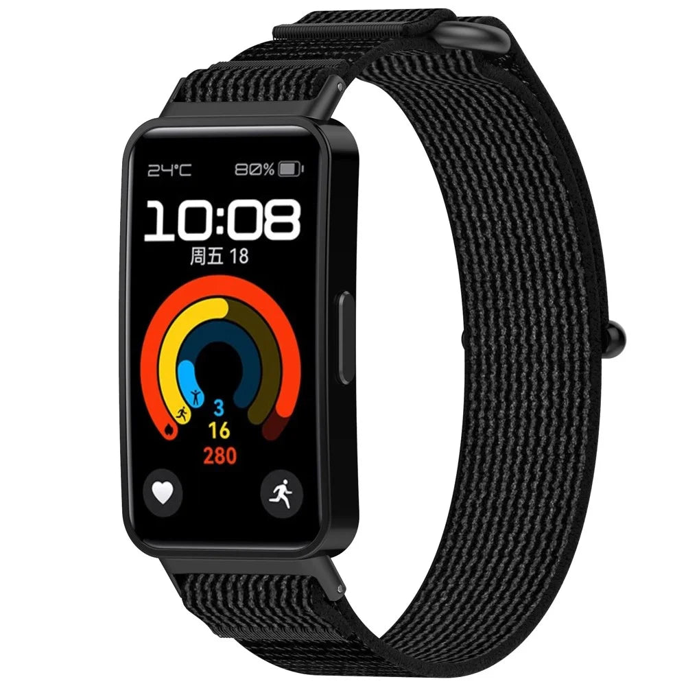 For Huawei Band 10 / Band 10 NFC / Band 9 / Band 9 NFC / Band 8 / Band 8 NFC Strap Nylon Sport Loop Watch Bands - Black+Grey - 3