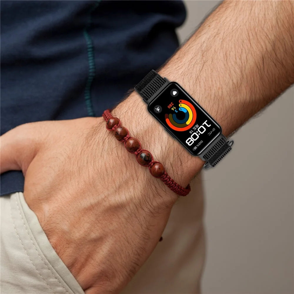 For Huawei Band 10 / Band 10 NFC / Band 9 / Band 9 NFC / Band 8 / Band 8 NFC Strap Nylon Sport Loop Watch Bands - Black+Grey - 5