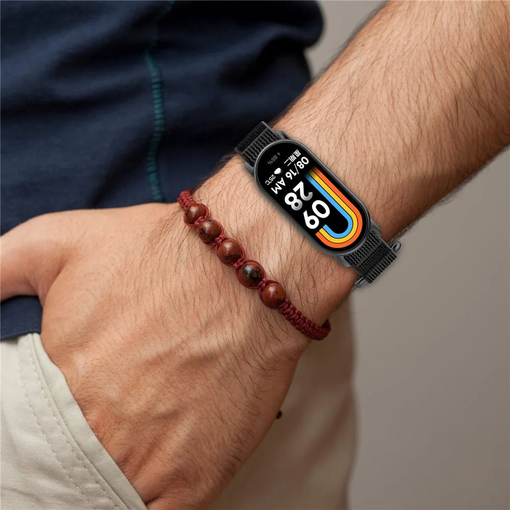 For Xiaomi Smart Band 9 NFC / 9 / 8 NFC / 8 Watch Strap Breathable Nylon Sport Strap - Black+Grey - 5