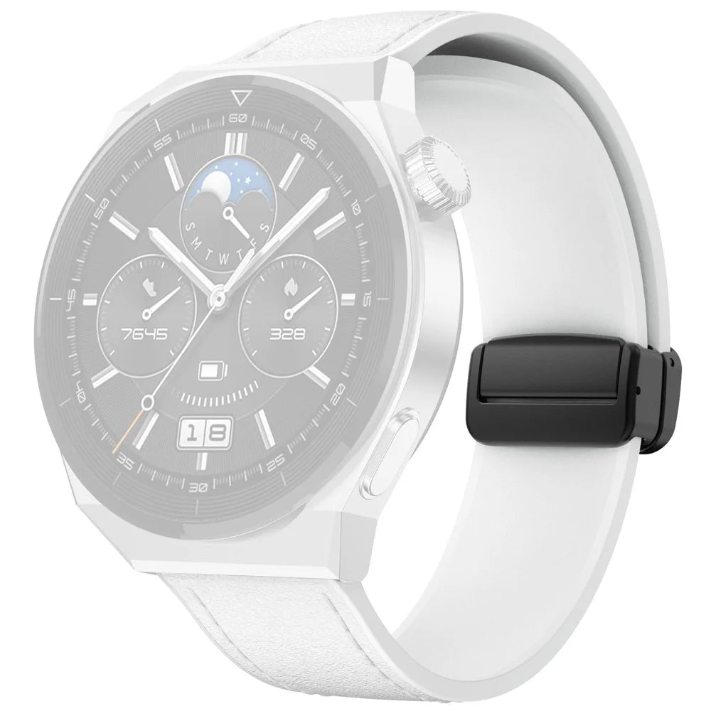 For Huawei Watch GT 3 42mm / GT 3 Pro 43mm Watch Band 20mm Leather Coated Silicone Strap with Magnetic Buckle - White - 1