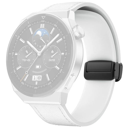 For Huawei Watch 4 / 4 Pro / GT 4 46mm Watch Strap 22mm Magnetic Leather Coated Silicone Band - White - 1