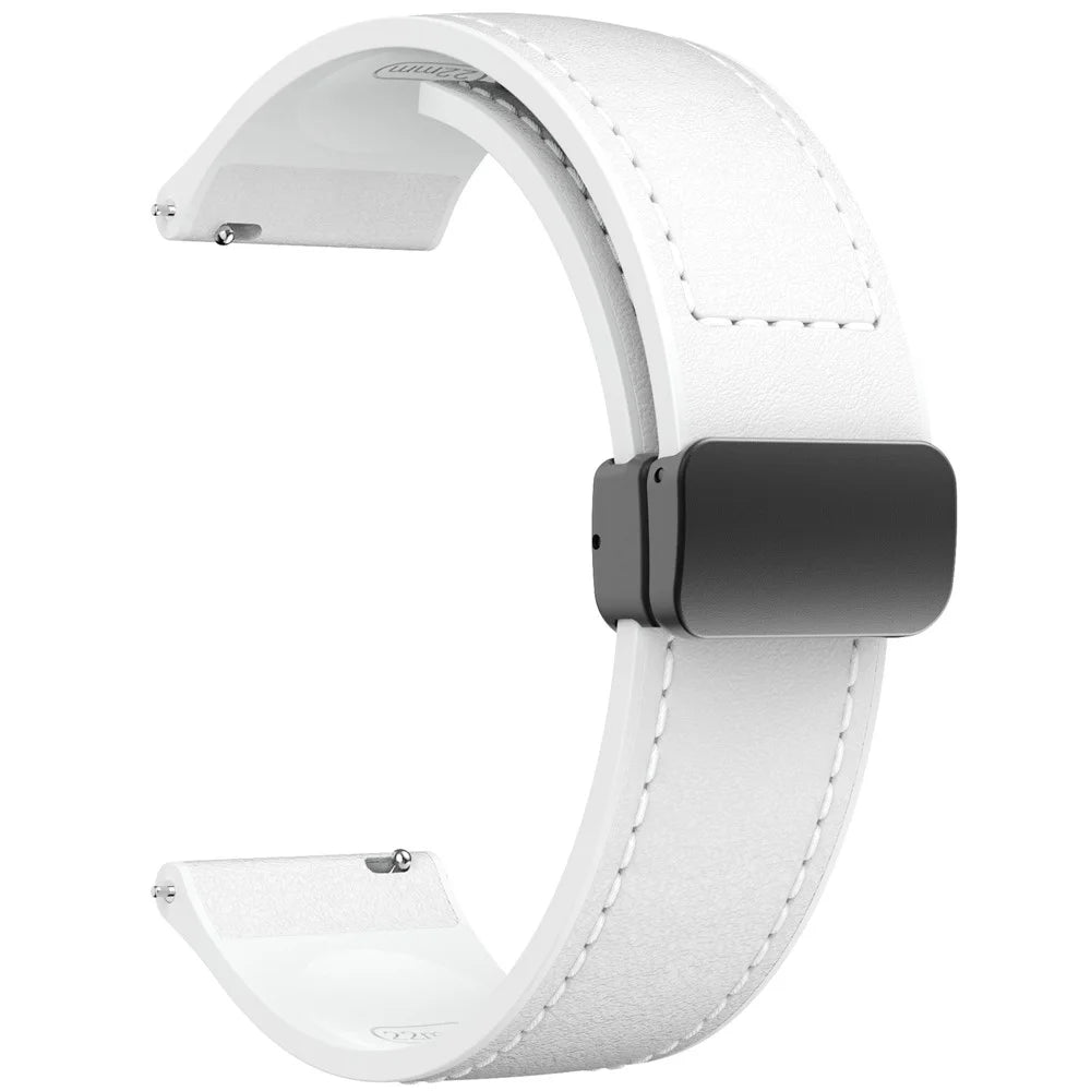 For Huawei Watch 4 / 4 Pro / GT 4 46mm Watch Strap 22mm Magnetic Leather Coated Silicone Band - White - 2