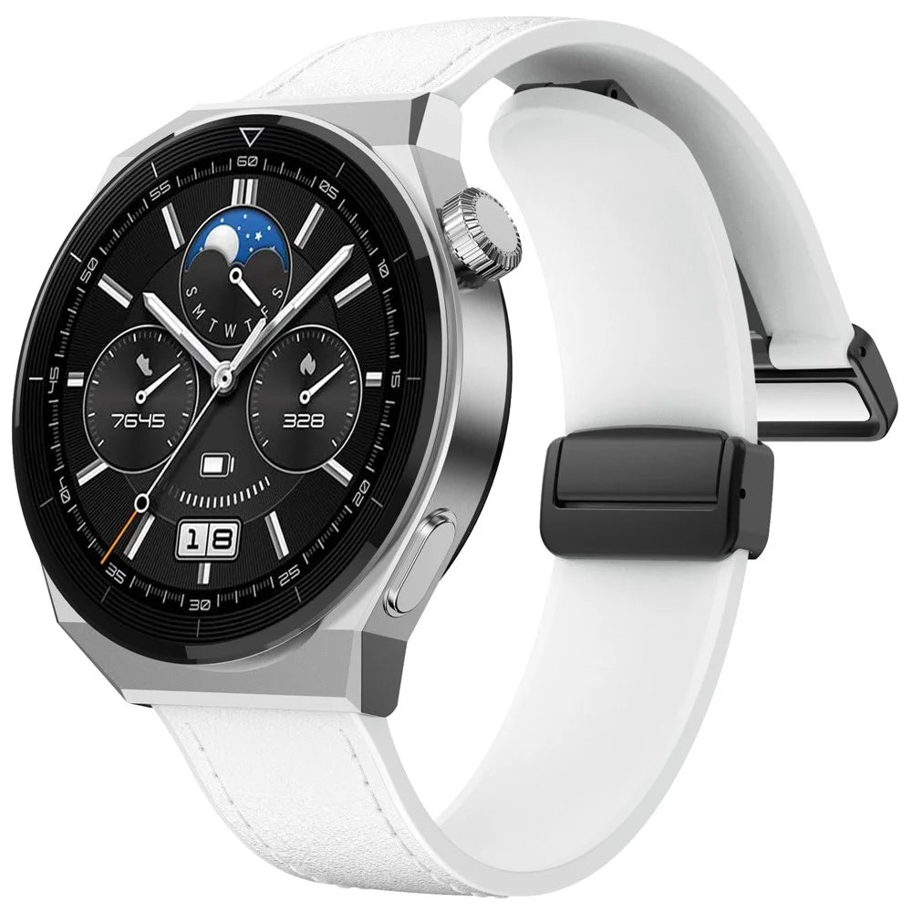 For Huawei Watch 4 / 4 Pro / GT 4 46mm Watch Strap 22mm Magnetic Leather Coated Silicone Band - White - 3