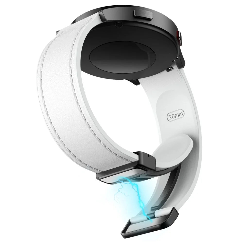 For Huawei Watch 4 / 4 Pro / GT 4 46mm Watch Strap 22mm Magnetic Leather Coated Silicone Band - White - 5