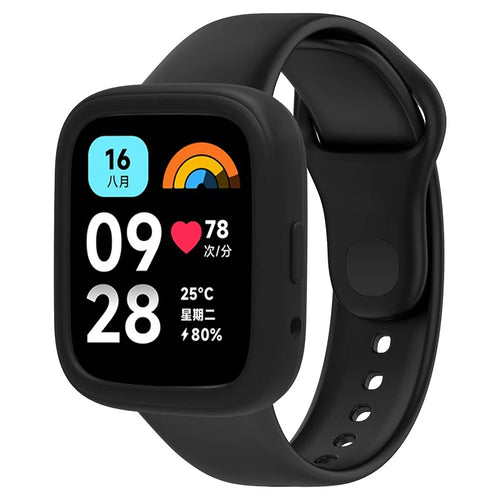 For Xiaomi Redmi Watch 3 Active Silicone Strap Replacement Wrist Band with Watch Case - Black - 1