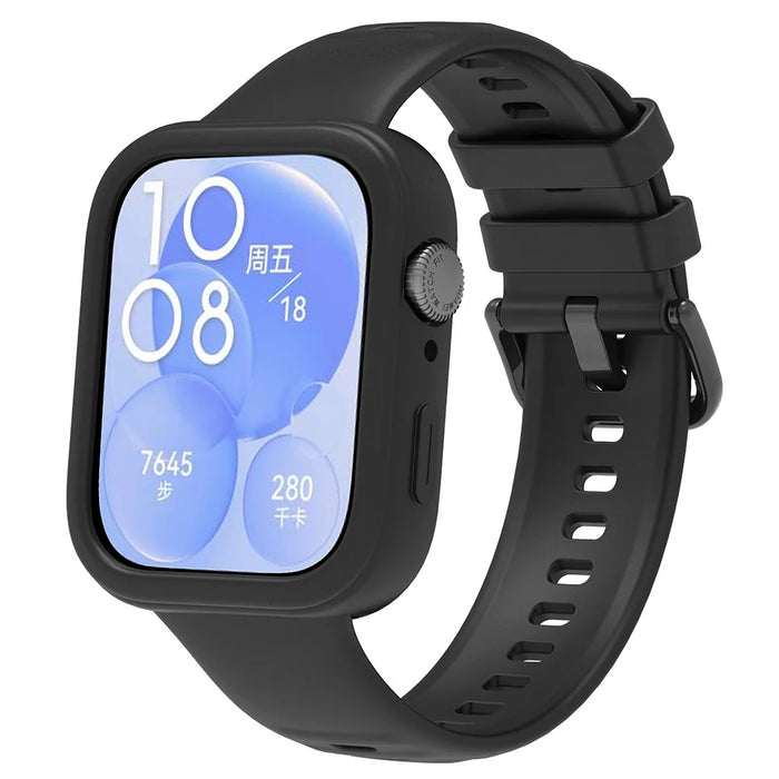 For Huawei Watch Fit 3 Silicone Band Wrist Strap with Watch Case - Black - 1