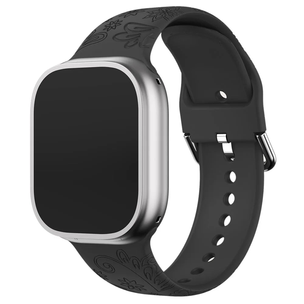 For Apple Watch Ultra 3 2 1 49mm / Series 11 10 46mm / 9 8 7 45mm / SE3 SE2 SE 6 5 4 44mm / 3 2 1 42mm Pattern Imprinted Silicone Strap - Black - 5
