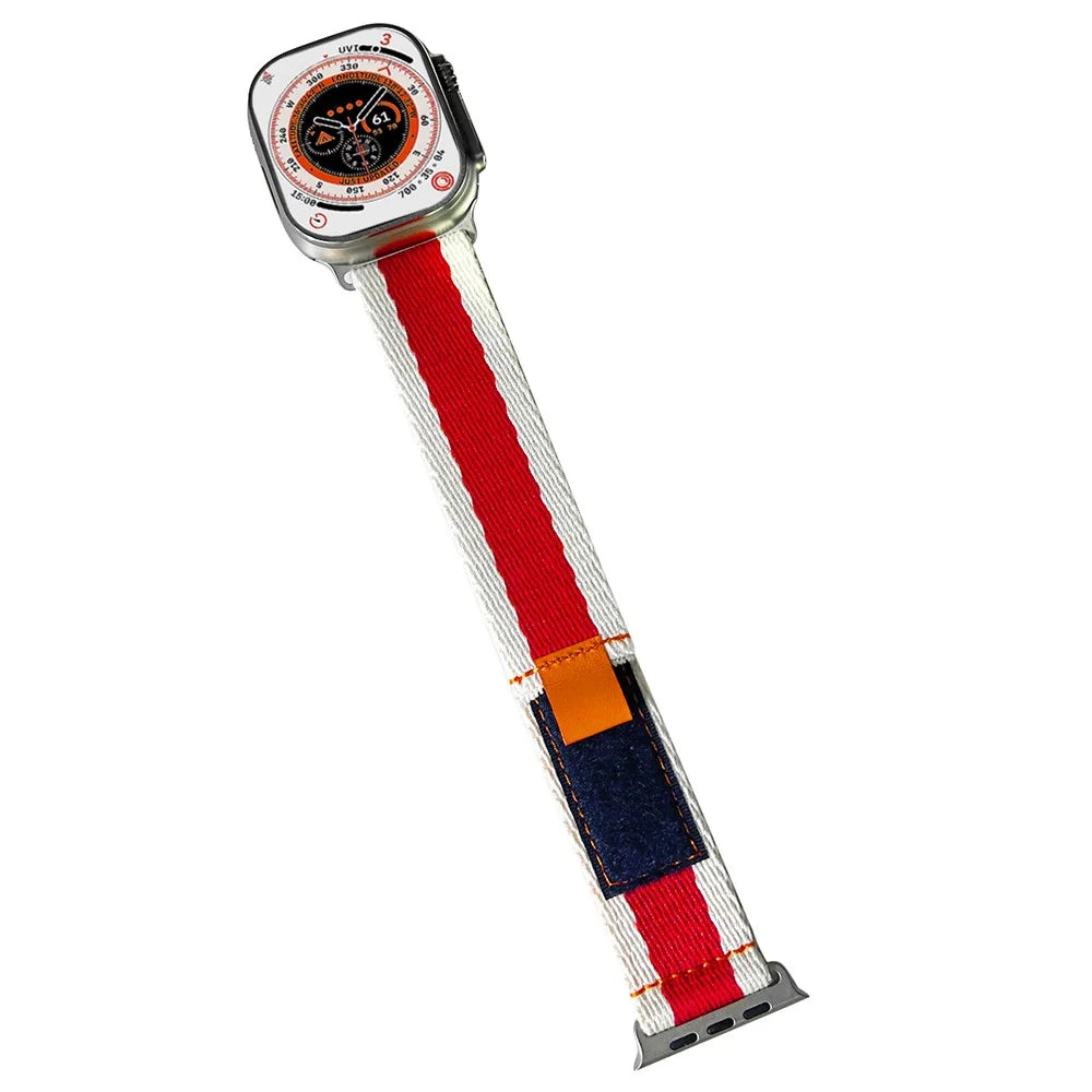 For Apple Watch Ultra 3 2 1 49mm / Series 11 10 46mm / 9 8 7 45mm / SE3 SE2 SE 6 5 4 44mm / 3 2 1 42mm Contrast Color Canvas Watch Strap - Red - 1