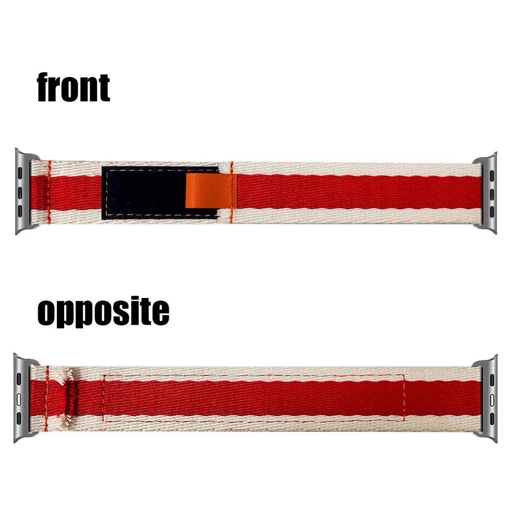 For Apple Watch Ultra 3 2 1 49mm / Series 11 10 46mm / 9 8 7 45mm / SE3 SE2 SE 6 5 4 44mm / 3 2 1 42mm Contrast Color Canvas Watch Strap - Red - 3