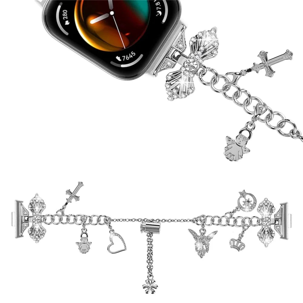 For Huawei Watch Fit 3 Rhinestones Decor Pendants Design Watch Strap Alloy Bracelet - Silver - 3