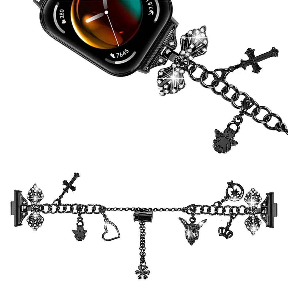For Huawei Watch Fit 3 Pendants Design Rhinestones Decor Watch Strap Alloy Bracelet - Black - 3