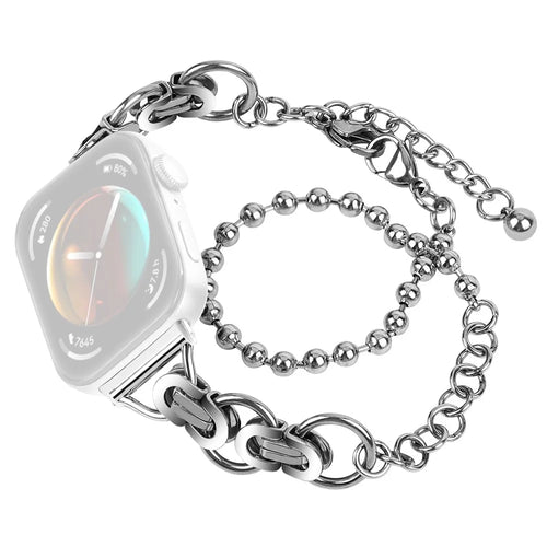 For Huawei Watch Fit 3 Dual Circle Stylish Smart Watch Strap Beaded Chain Alloy Bracelet - Silver - 1