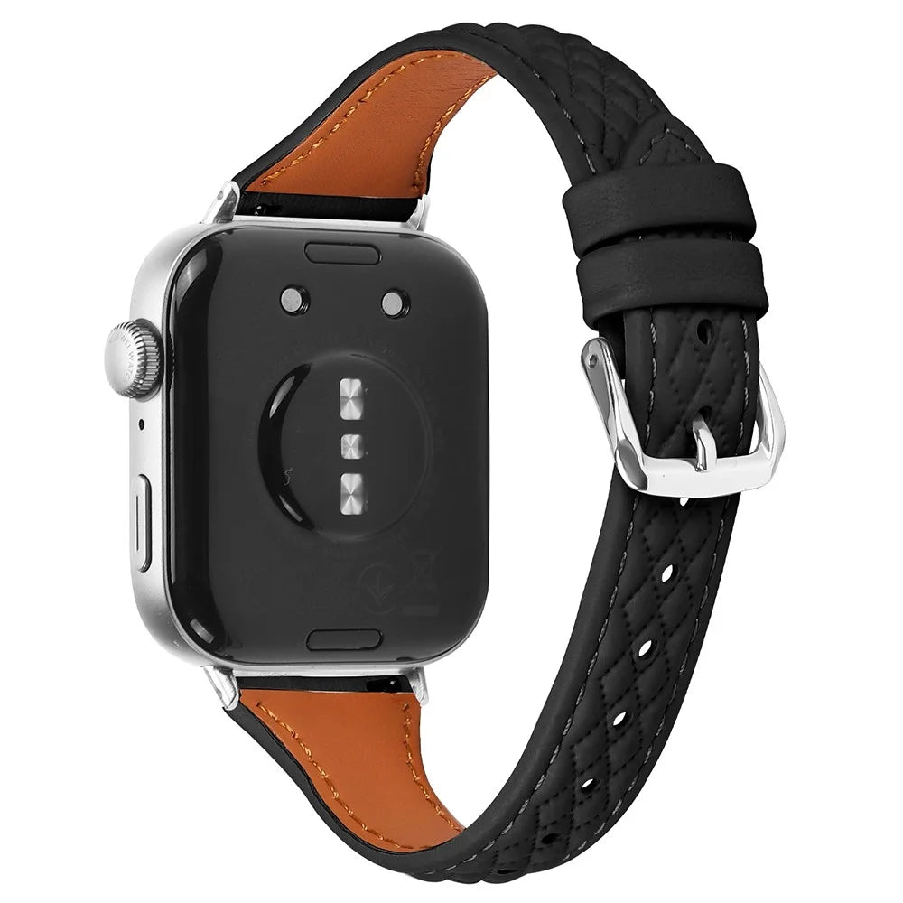 Genuine Cow Leather Band for Huawei Watch Fit 3 Rhombus Imprinted Watch Strap - Black - 1