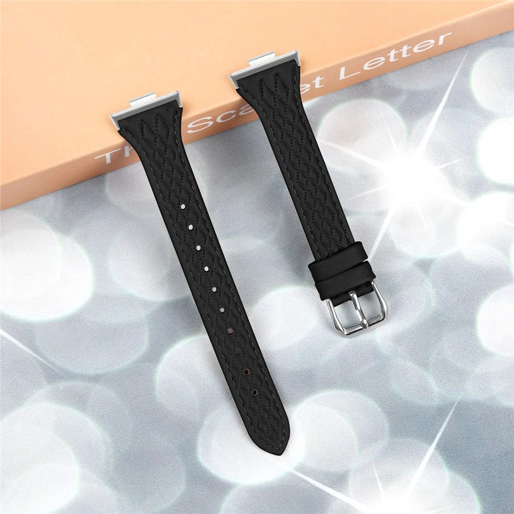 Genuine Cow Leather Band for Huawei Watch Fit 3 Rhombus Imprinted Watch Strap - Black - 5