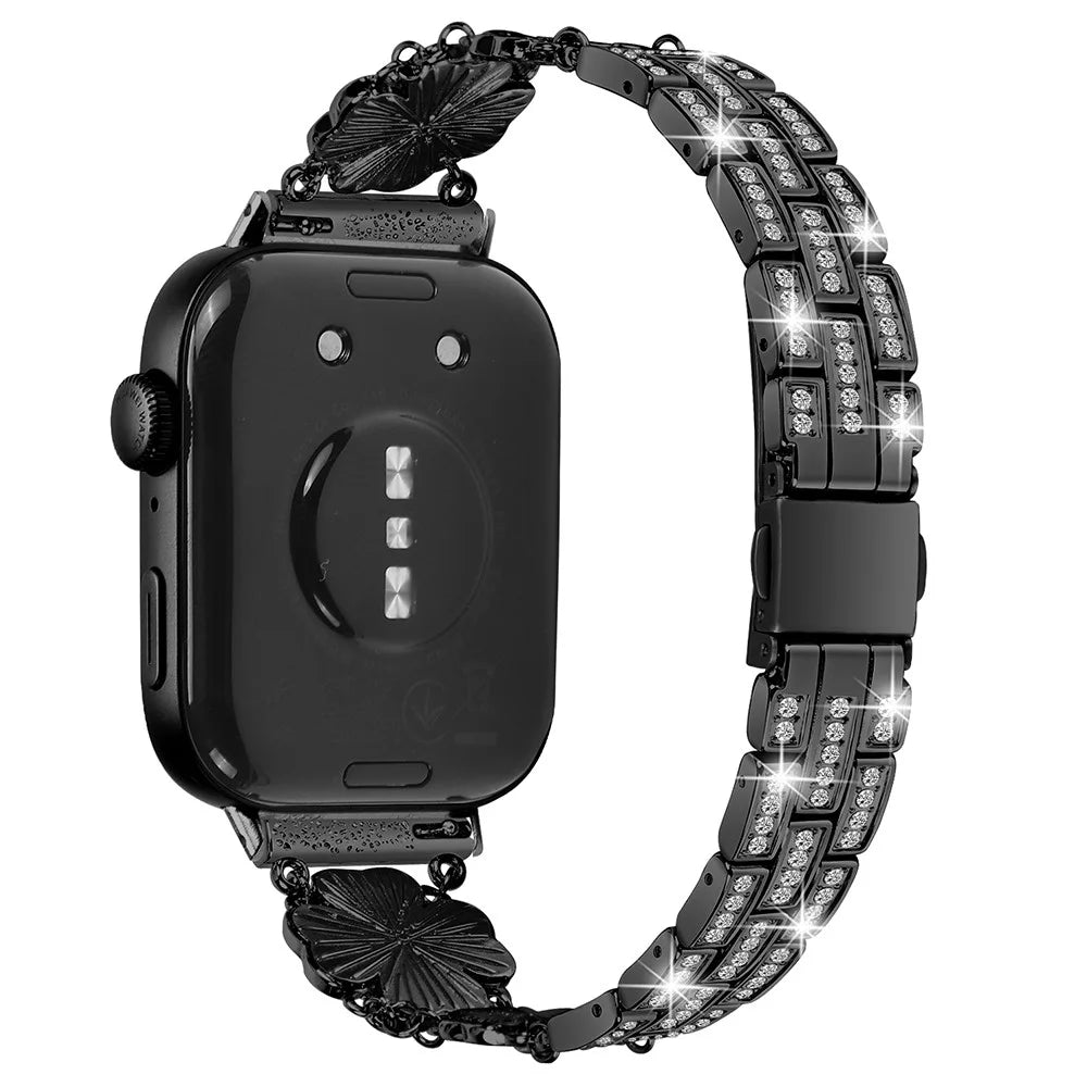 For Huawei Watch Fit 3 Band Smart Watch Metal Wrist Strap with Rhinestone - Black - 1