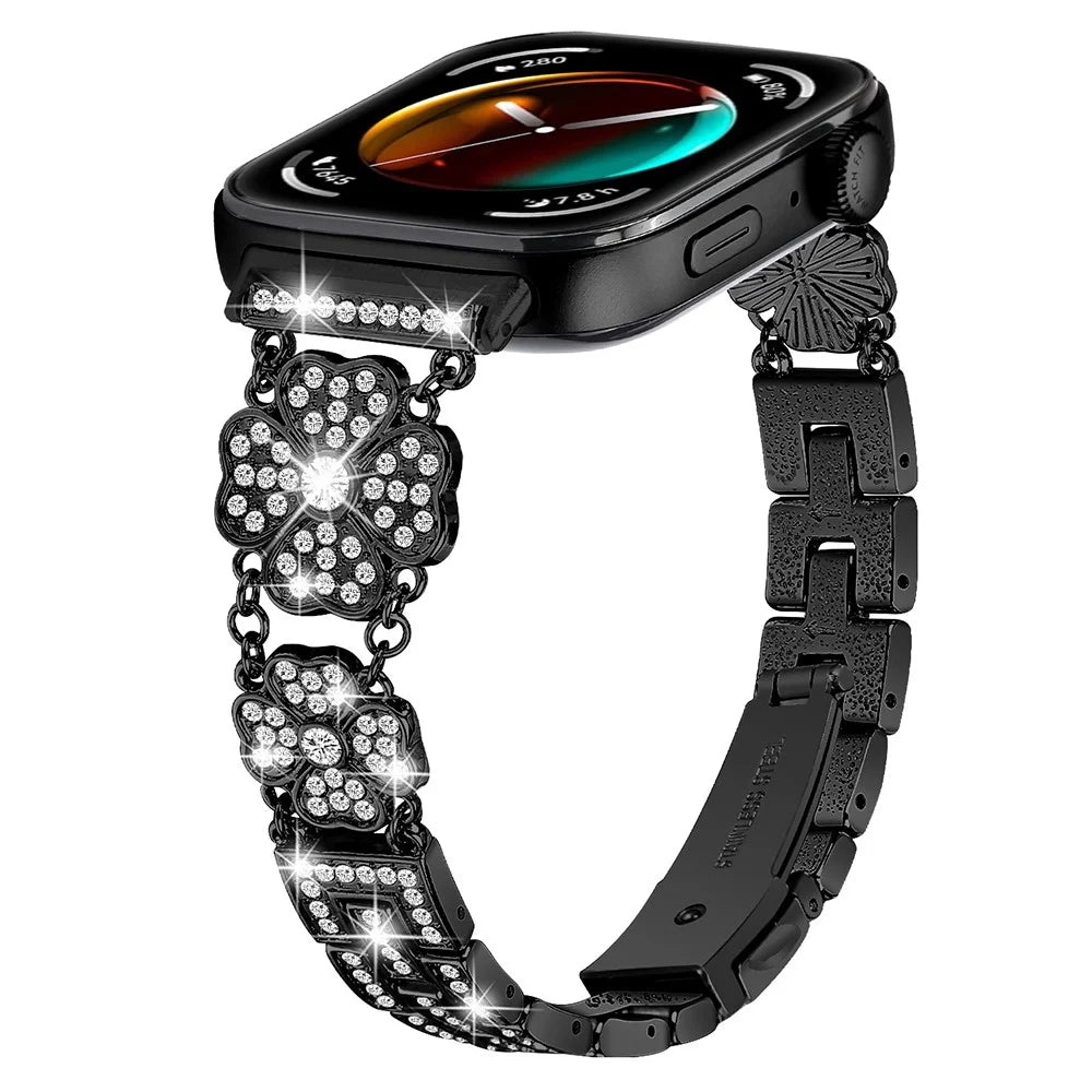 For Huawei Watch Fit 3 Band Smart Watch Metal Wrist Strap with Rhinestone - Black - 2