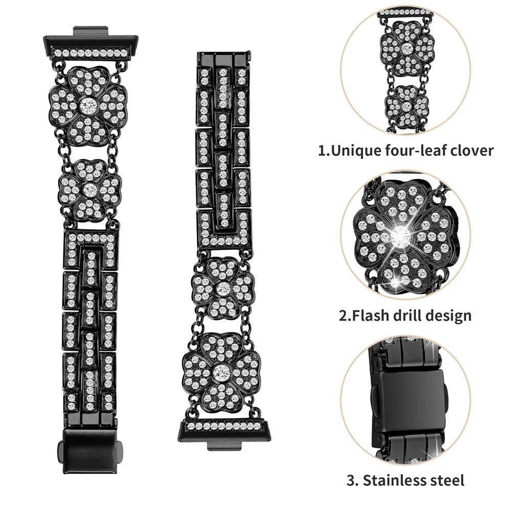 For Huawei Watch Fit 3 Band Smart Watch Metal Wrist Strap with Rhinestone - Black - 3