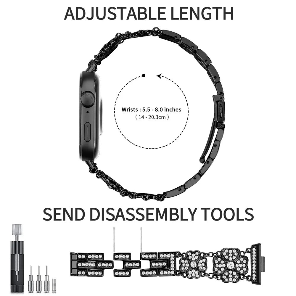 For Huawei Watch Fit 3 Band Smart Watch Metal Wrist Strap with Rhinestone - Black - 6