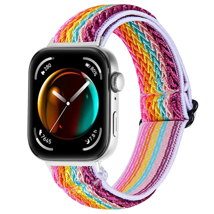 For Huawei Watch Fit 3 Adjustable Nylon Watch Band Wave Design Elastic Wrist Strap - Rainbow 2 - 2