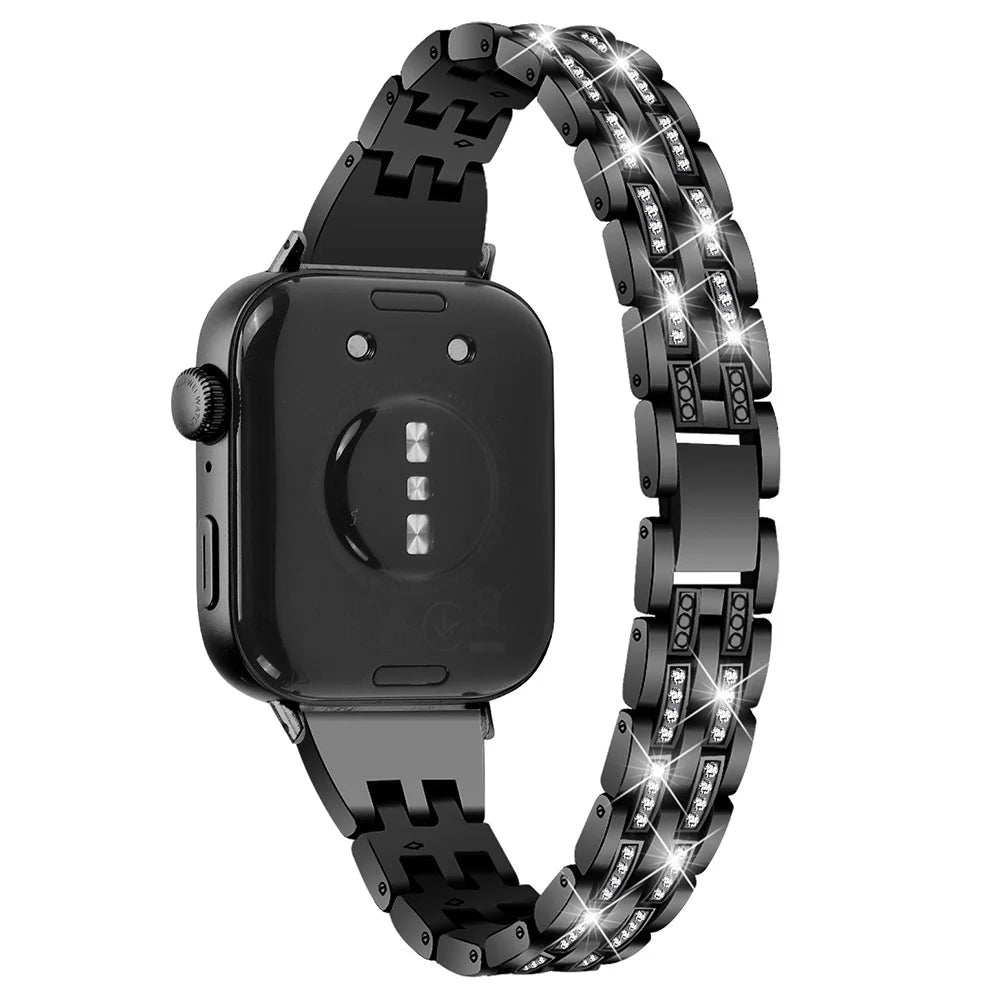For Huawei Watch Fit 3 Metal Band Rhinestone Decorated Smart Watch Wrist Strap - Black - 1