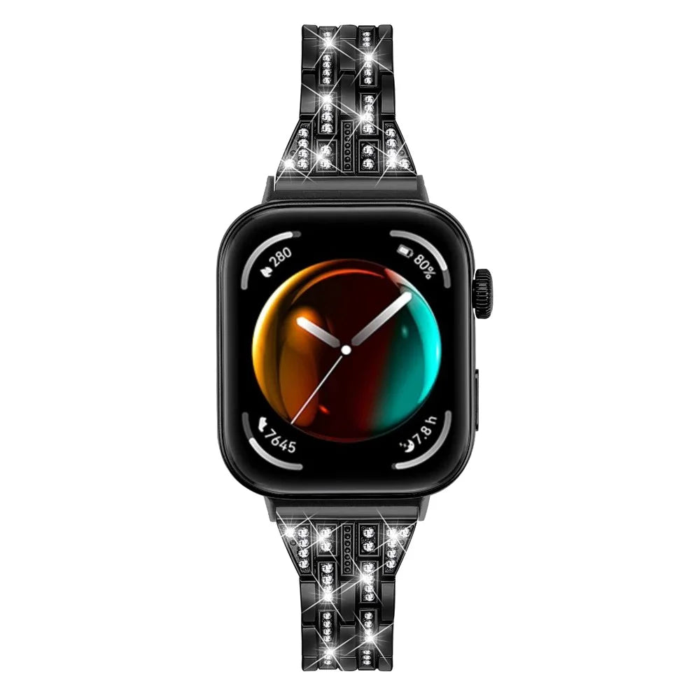For Huawei Watch Fit 3 Metal Band Rhinestone Decorated Smart Watch Wrist Strap - Black - 3