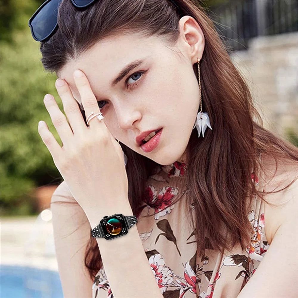 For Huawei Watch Fit 3 Metal Band Rhinestone Decorated Smart Watch Wrist Strap - Black - 4