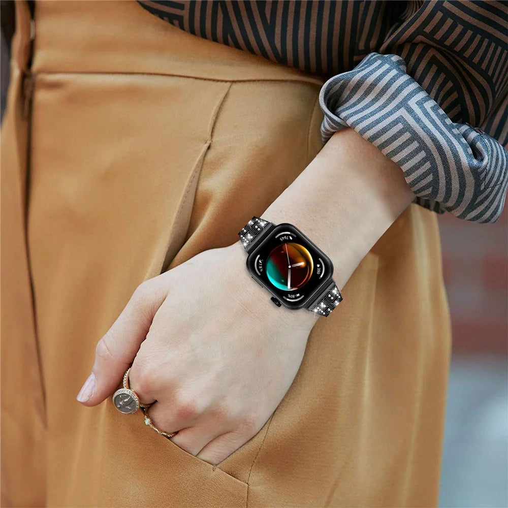 For Huawei Watch Fit 3 Metal Band Rhinestone Decorated Smart Watch Wrist Strap - Black - 5