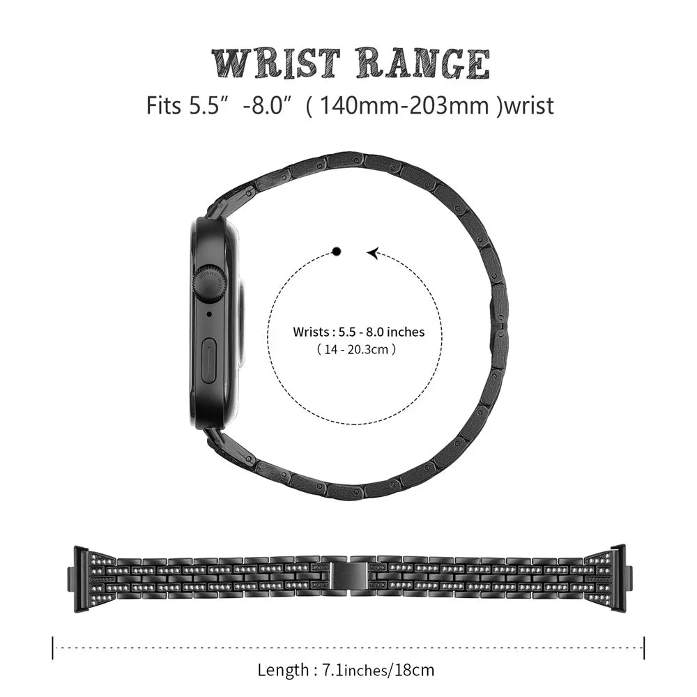 For Huawei Watch Fit 3 Metal Band Rhinestone Decorated Smart Watch Wrist Strap - Black - 6