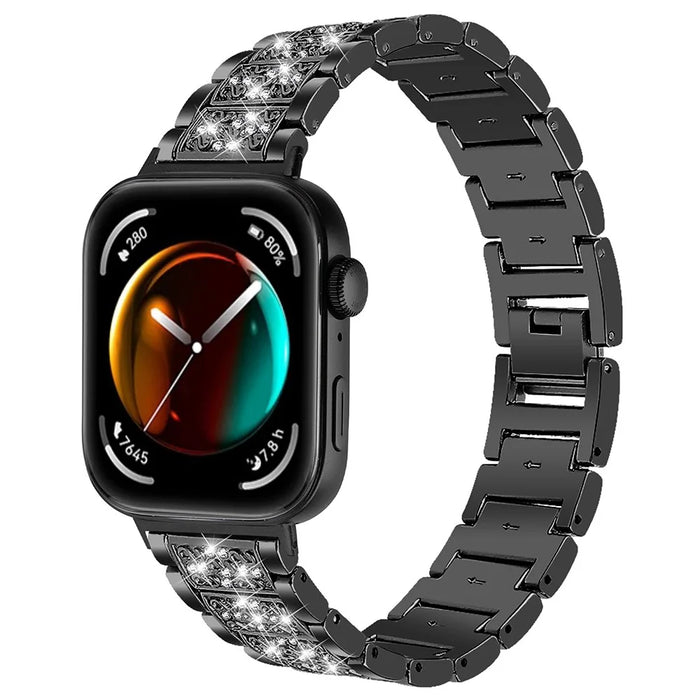 For Huawei Watch Fit 3 Metal Band Smart Watch Wrist Strap with Rhinestone - Black - 2