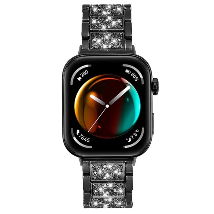 For Huawei Watch Fit 3 Metal Band Smart Watch Wrist Strap with Rhinestone - Black - 3