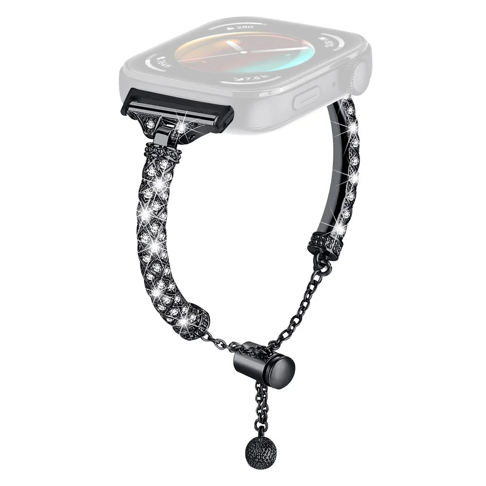 For Huawei Watch Fit 3 Metal Band Rhinestones Decorated Bracelet Strap - Black - 1