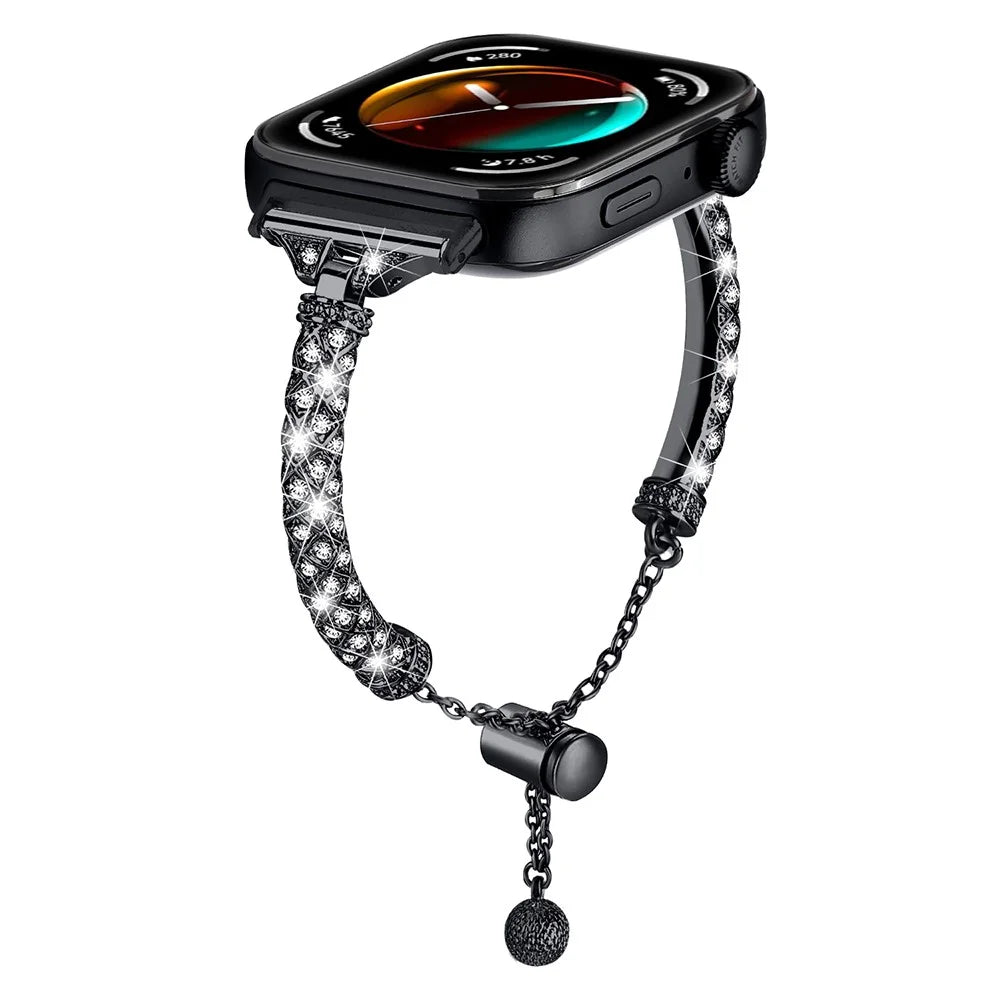 For Huawei Watch Fit 3 Metal Band Rhinestones Decorated Bracelet Strap - Black - 2