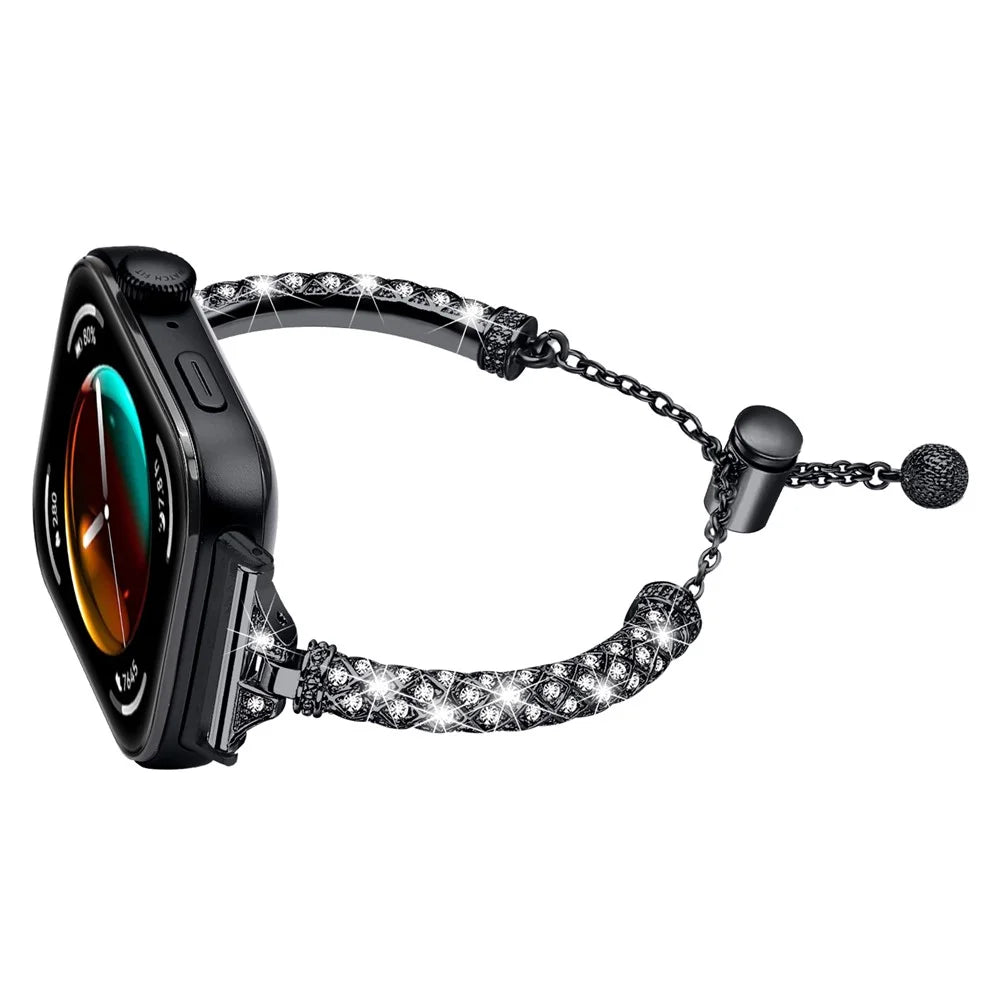 For Huawei Watch Fit 3 Metal Band Rhinestones Decorated Bracelet Strap - Black - 3