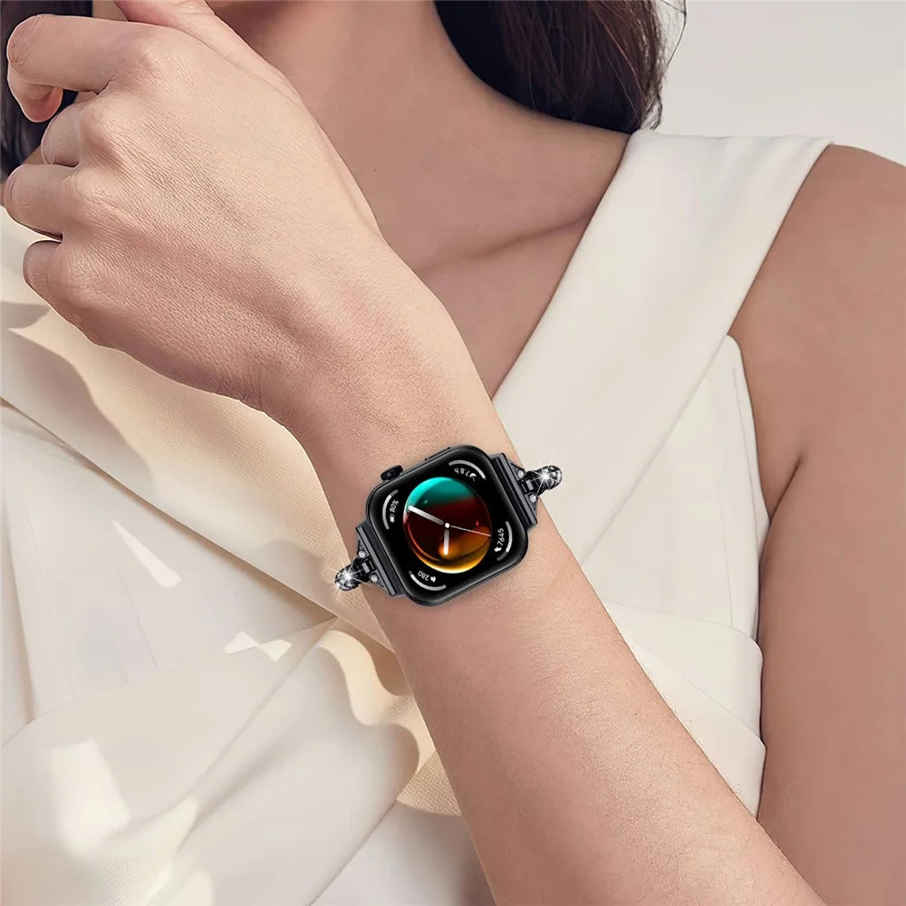 For Huawei Watch Fit 3 Metal Band Rhinestones Decorated Bracelet Strap - Black - 6