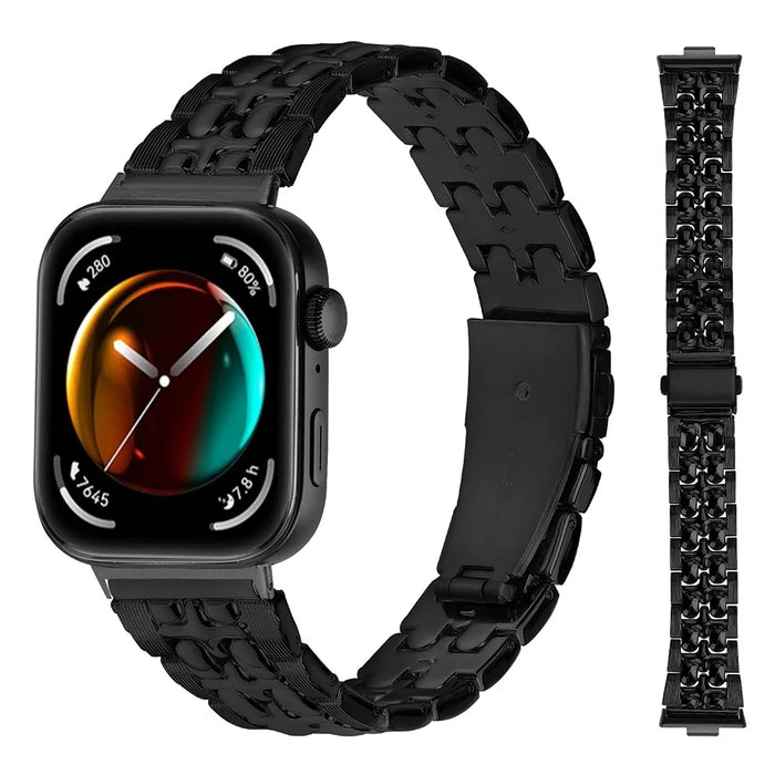 For Huawei Watch Fit 3 Metal Watch Band Cross Design Replacement Strap - Black - 1