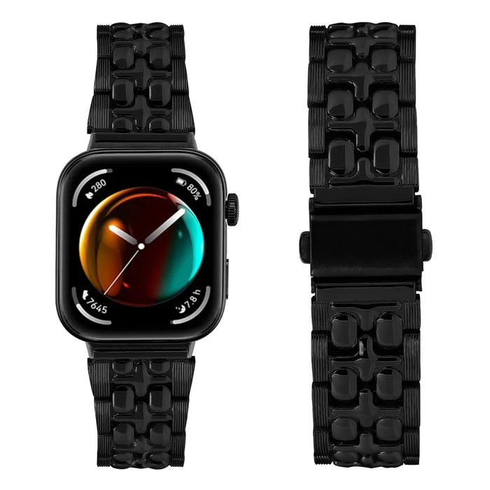 For Huawei Watch Fit 3 Metal Watch Band Cross Design Replacement Strap - Black - 3