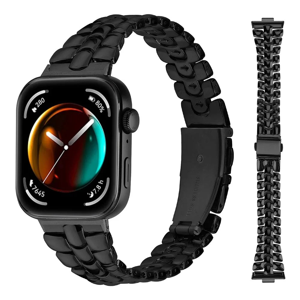 For Huawei Watch Fit 3 Watch Band Fishbone Design Wrist Strap Bracelet - Black - 1