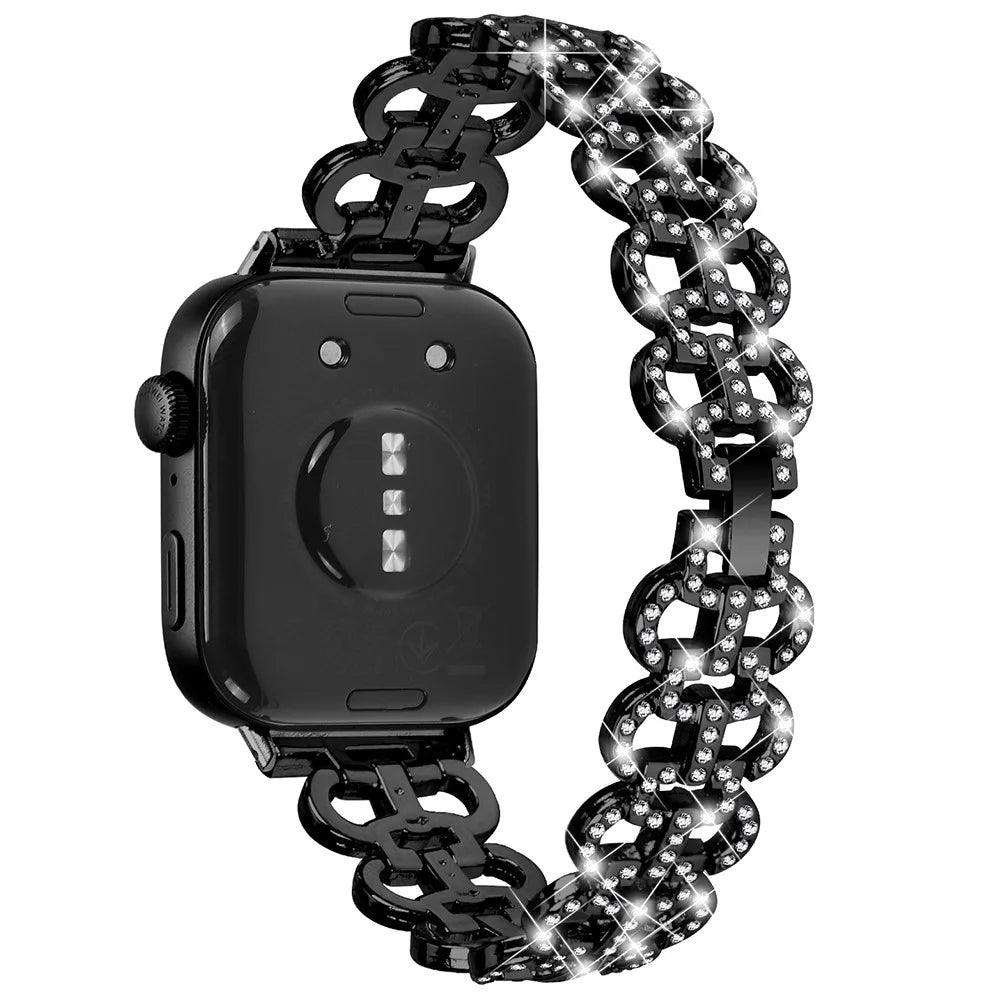 For Huawei Watch Fit 3 Metal Watch Band Gourd Shape Rhinestone Replacement Strap - Black - 1