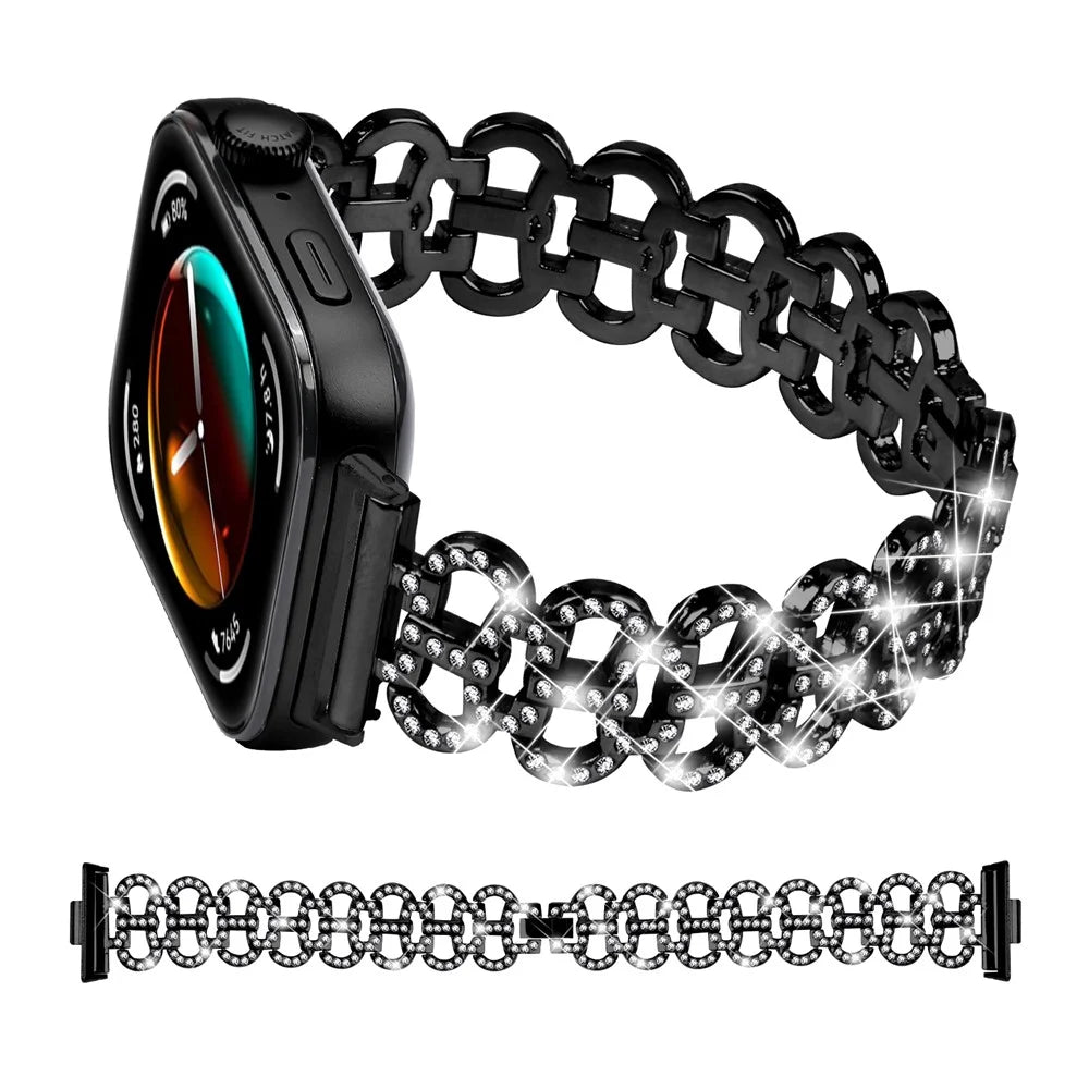 For Huawei Watch Fit 3 Metal Watch Band Gourd Shape Rhinestone Replacement Strap - Black - 2