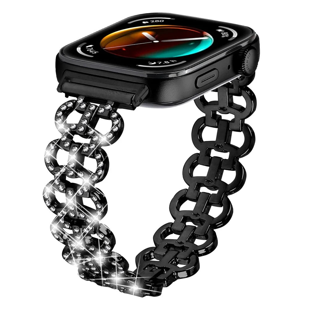 For Huawei Watch Fit 3 Metal Watch Band Gourd Shape Rhinestone Replacement Strap - Black - 3