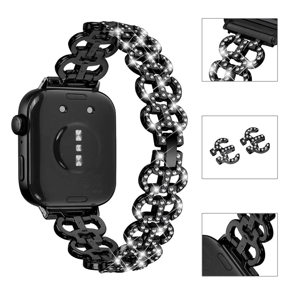 For Huawei Watch Fit 3 Metal Watch Band Gourd Shape Rhinestone Replacement Strap - Black - 4