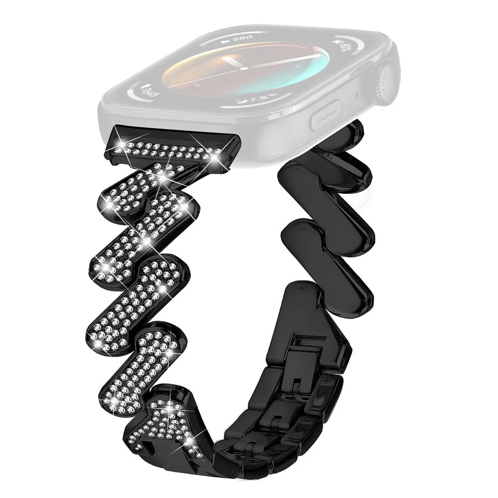 For Huawei Watch Fit 3 Watch Band Rhinestone Decor 7-Shape Metal Wrist Strap - Black - 1